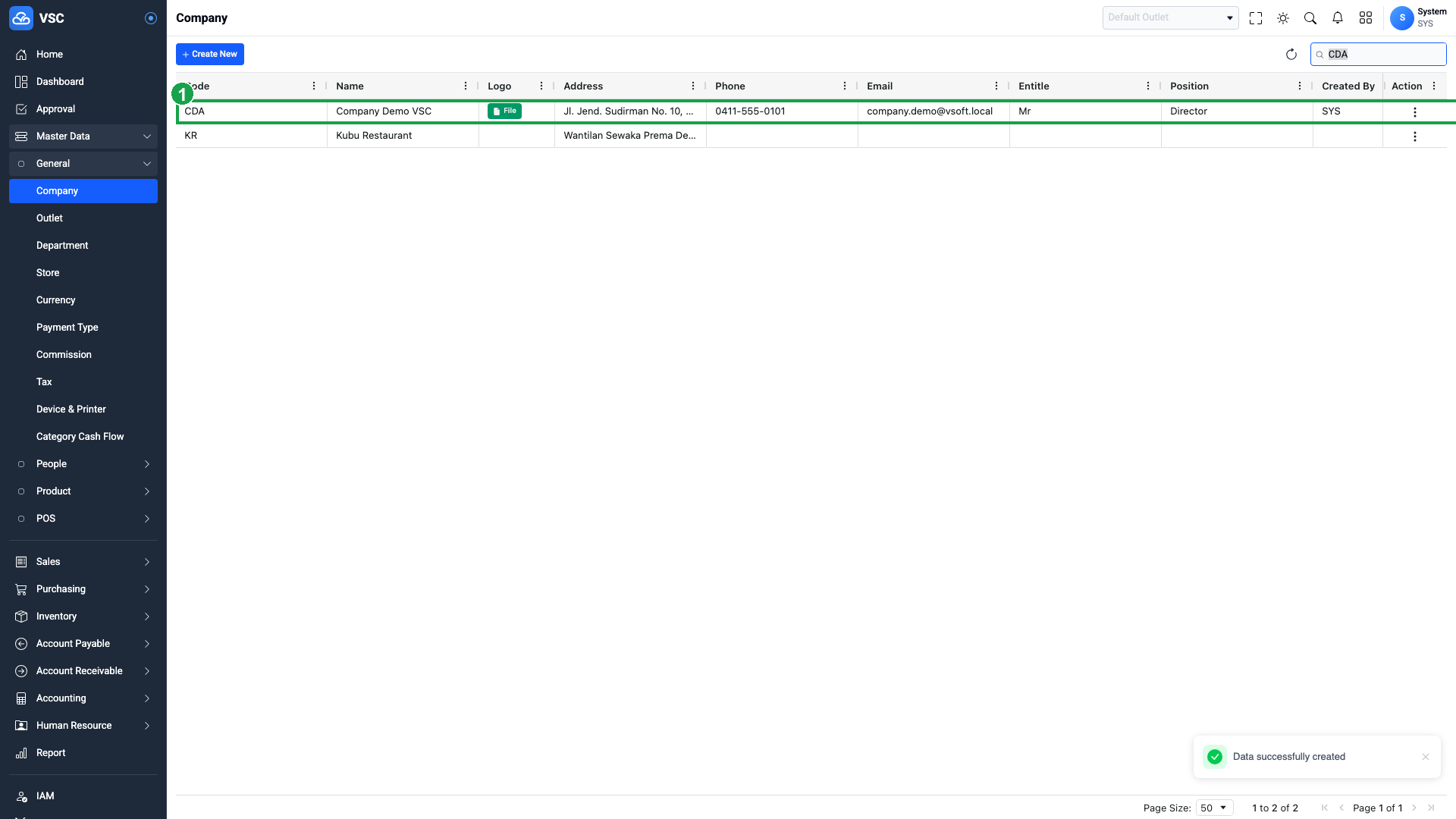 Hasil Create Company
