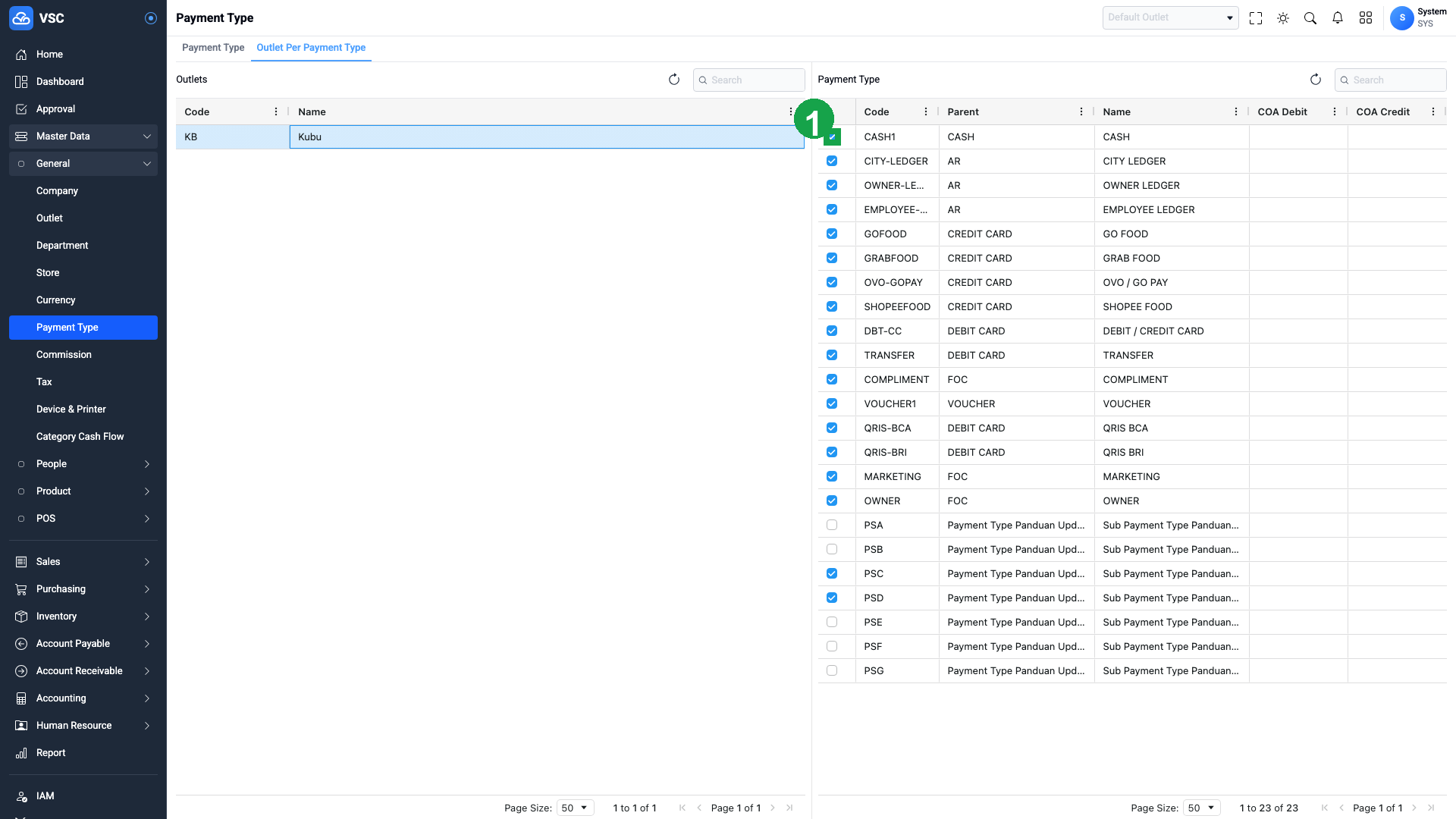 Hasil Assign Payment Type ke Outlet