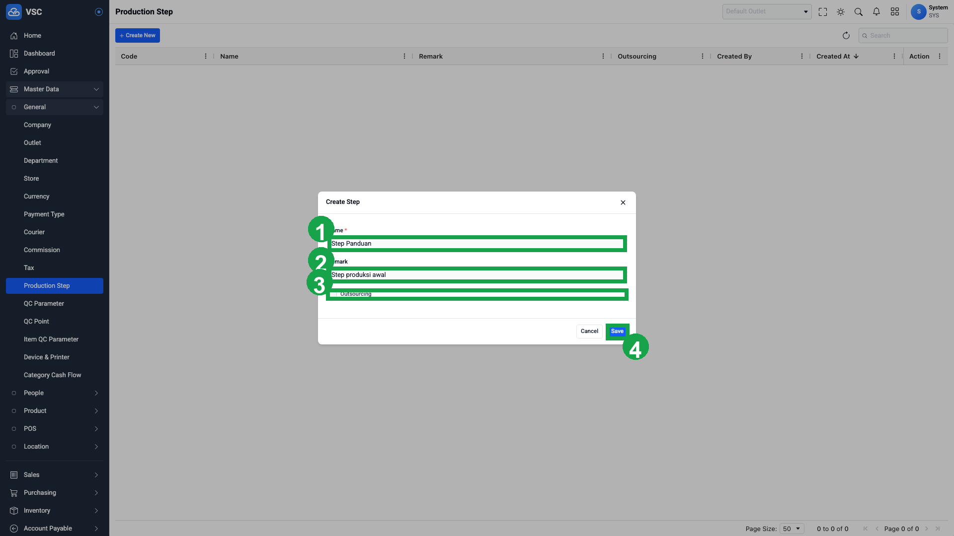 Form Create Production Step