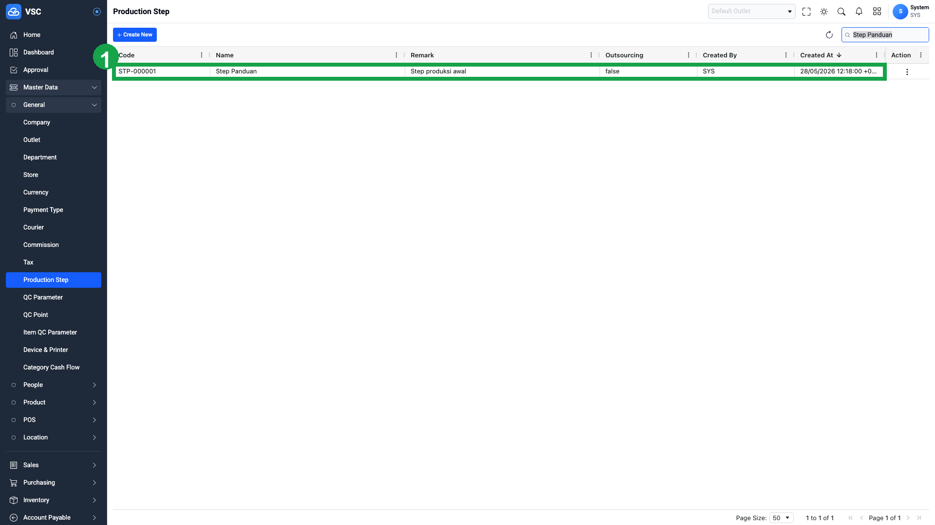 Hasil Create Production Step