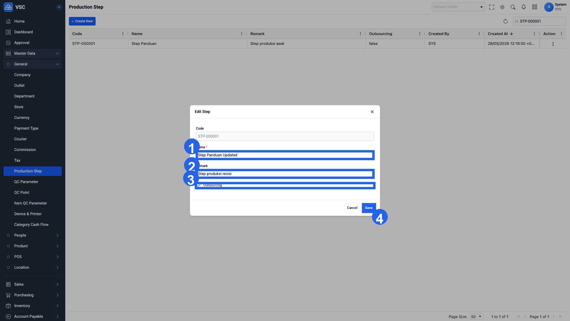 Form Update Production Step
