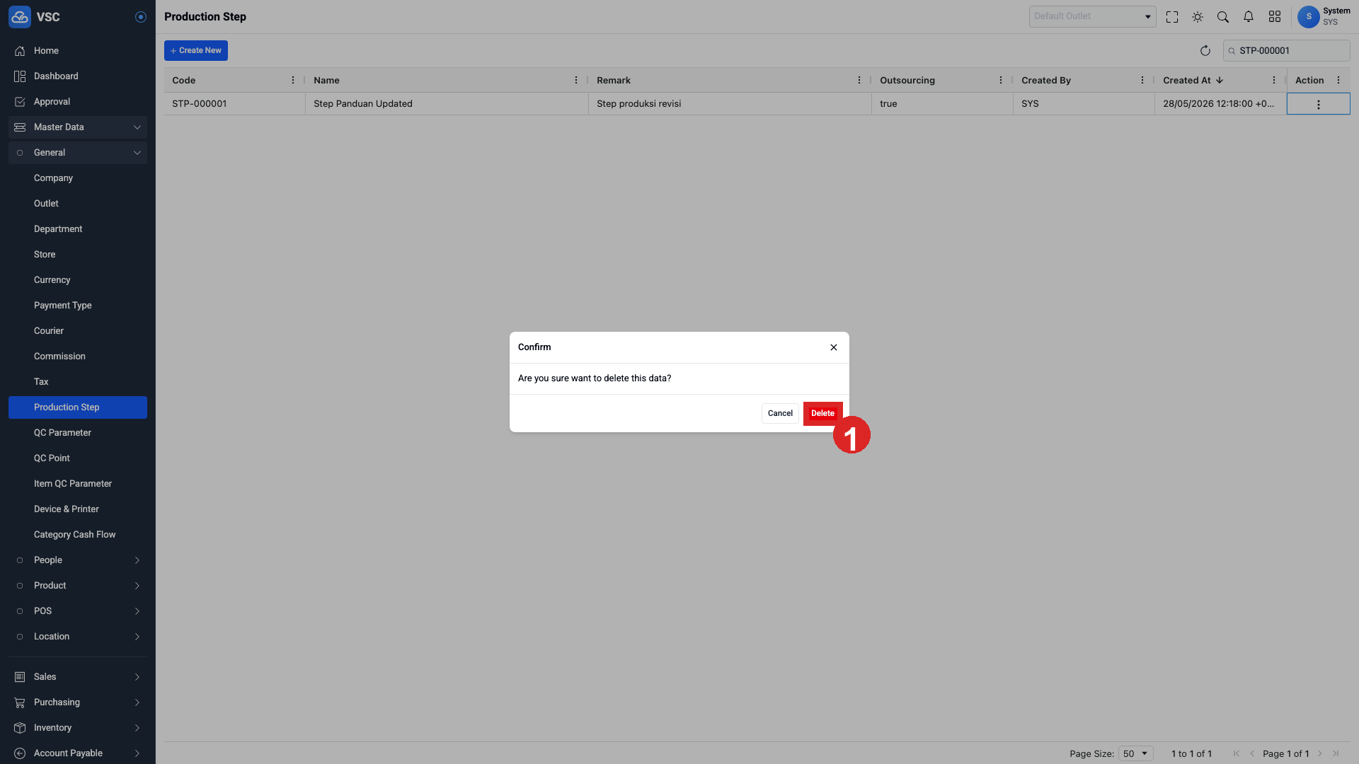 Konfirmasi Delete Production Step
