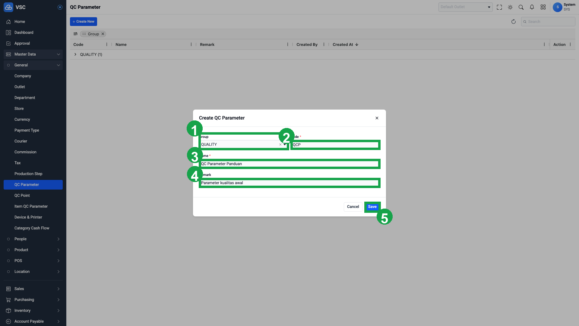 Form Create QC Parameter