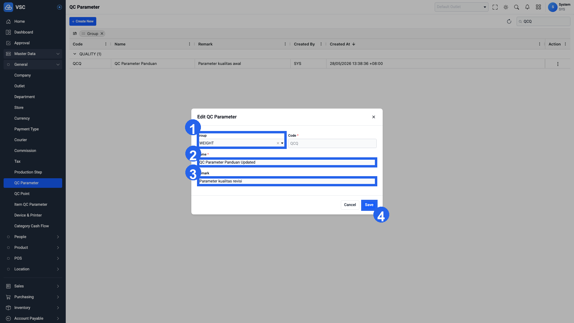 Form Update QC Parameter