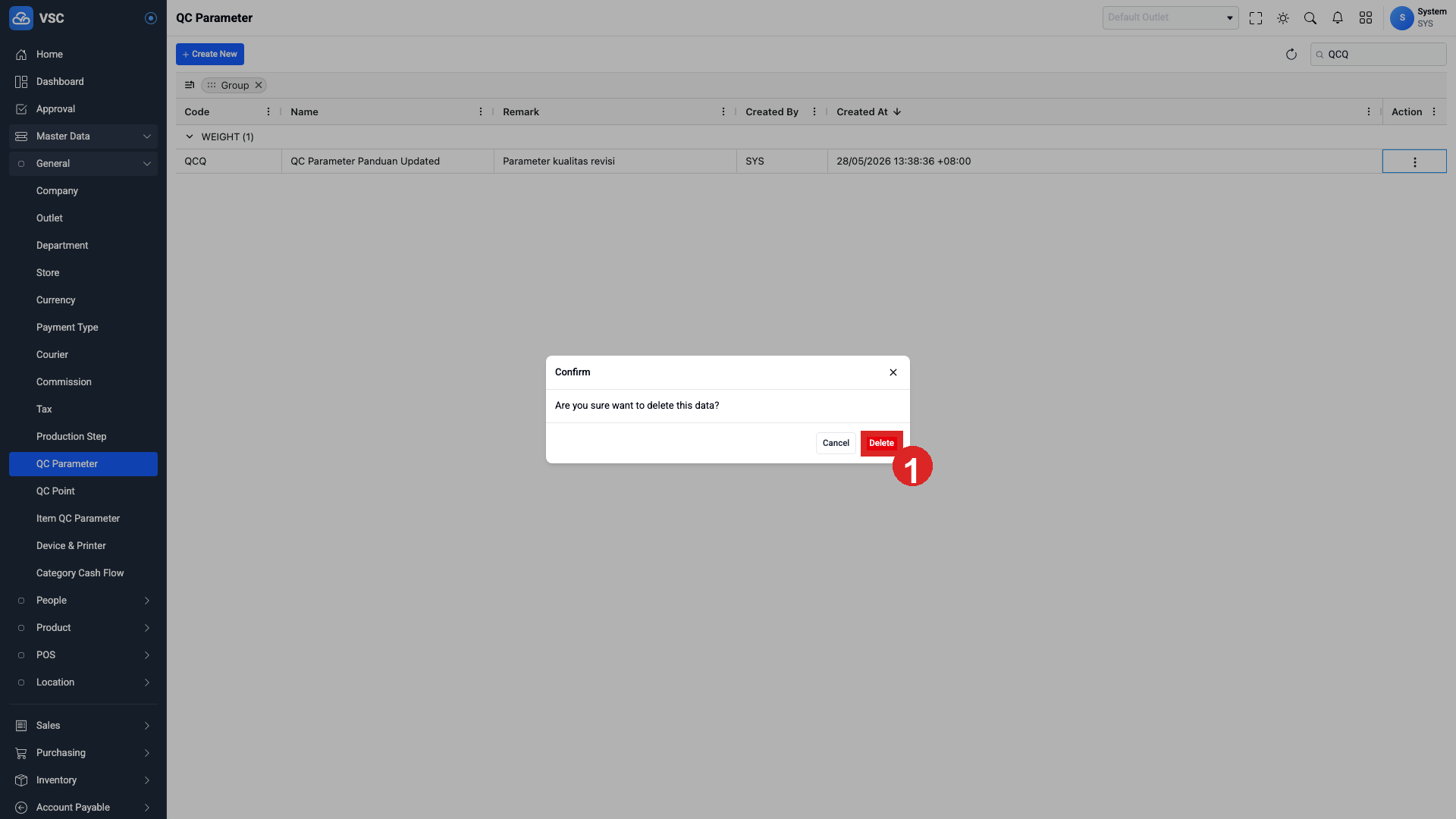 Konfirmasi Delete QC Parameter