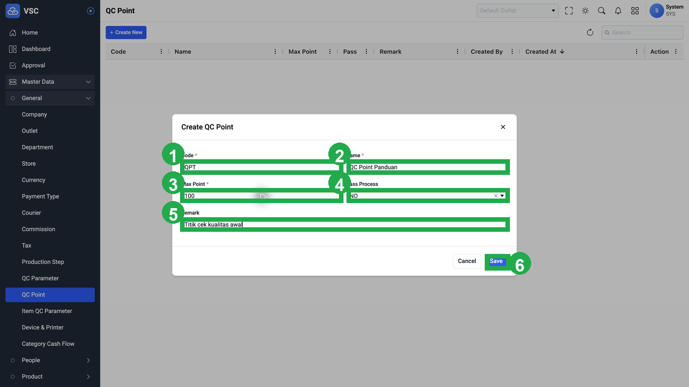 Form Create QC Point