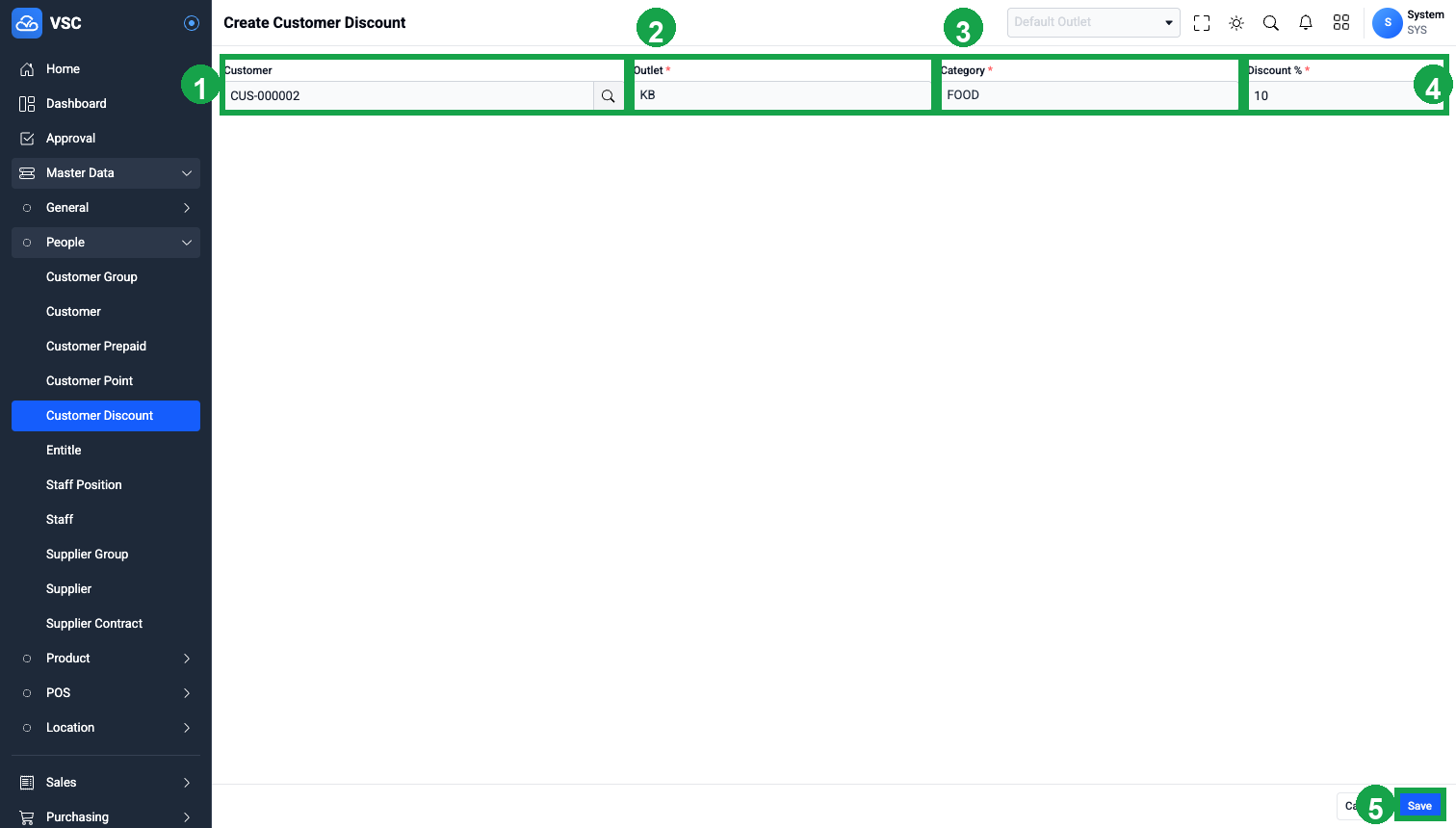 Form Create Customer Discount