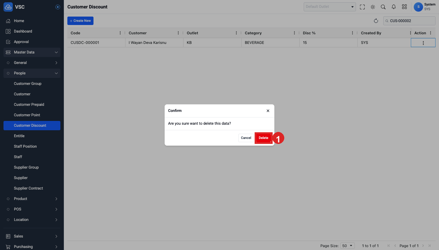 Konfirmasi Delete Customer Discount