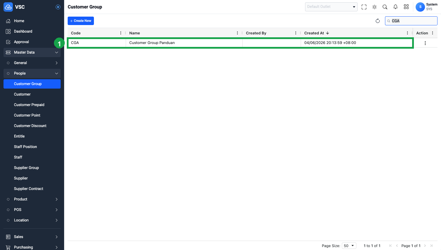 Hasil Create Customer Group