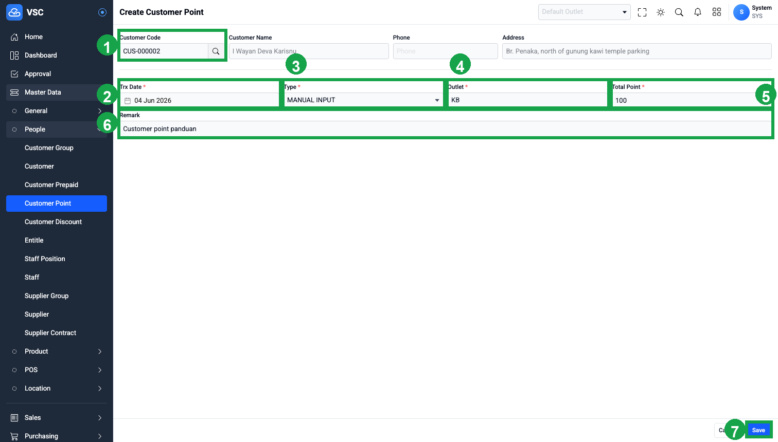 Form Create Customer Point