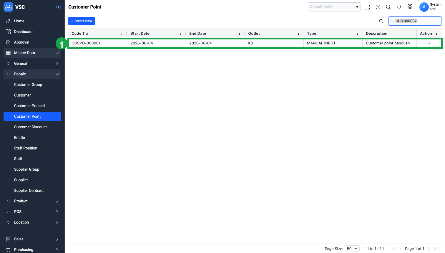Hasil Create Customer Point