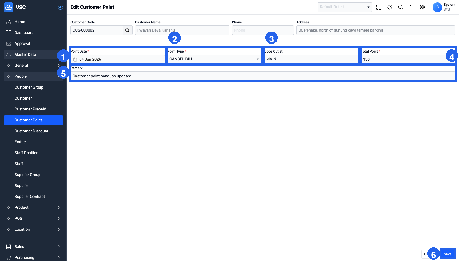 Form Update Customer Point