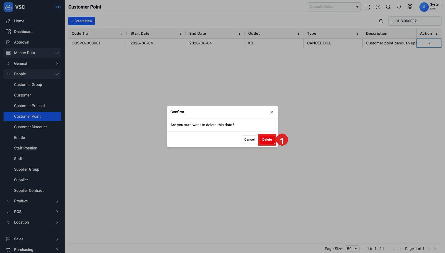 Konfirmasi Delete Customer Point