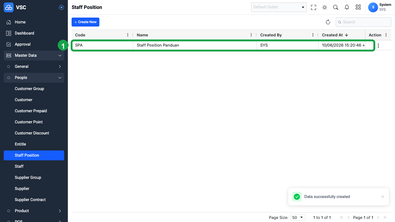 Hasil Create Staff Position