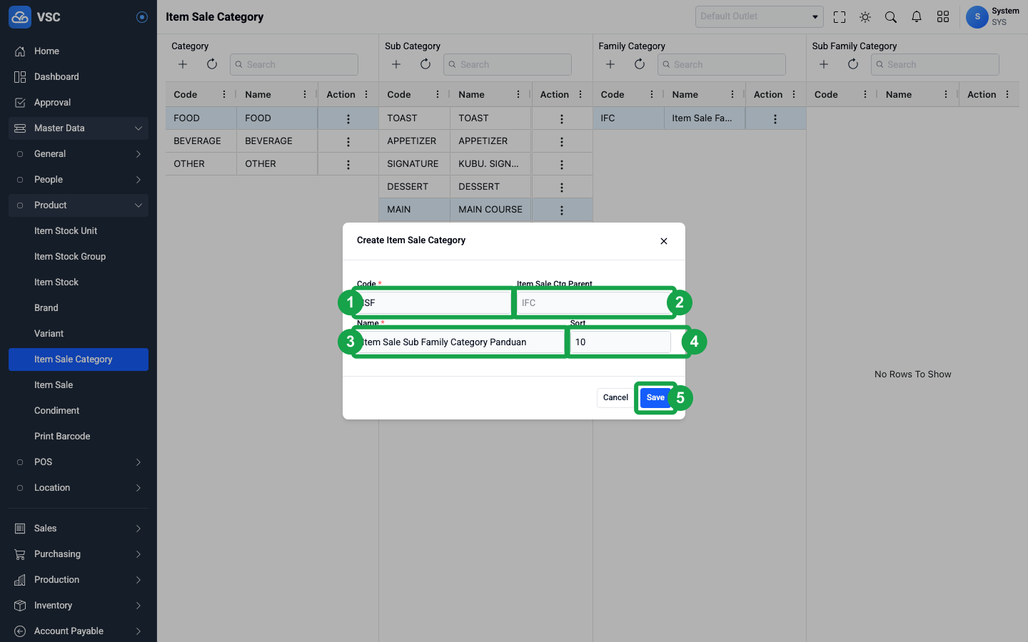 Create Sub Family Category