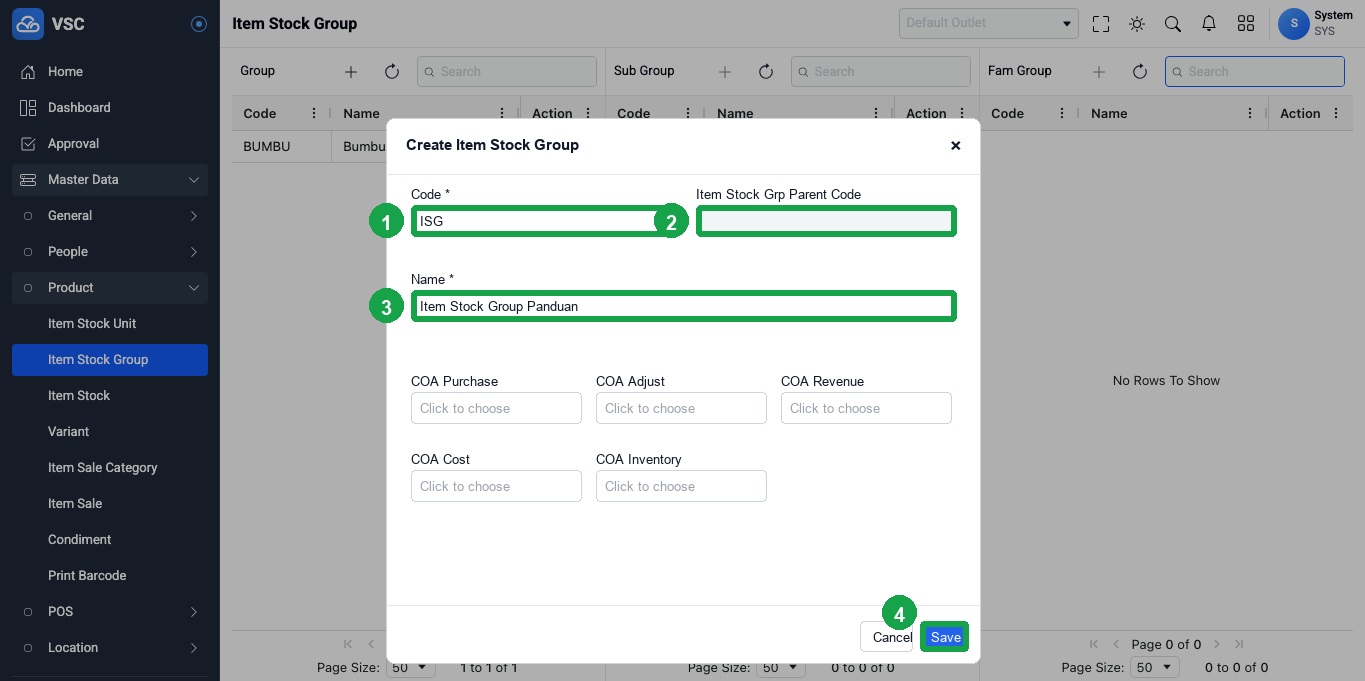 Create Item Stock Group