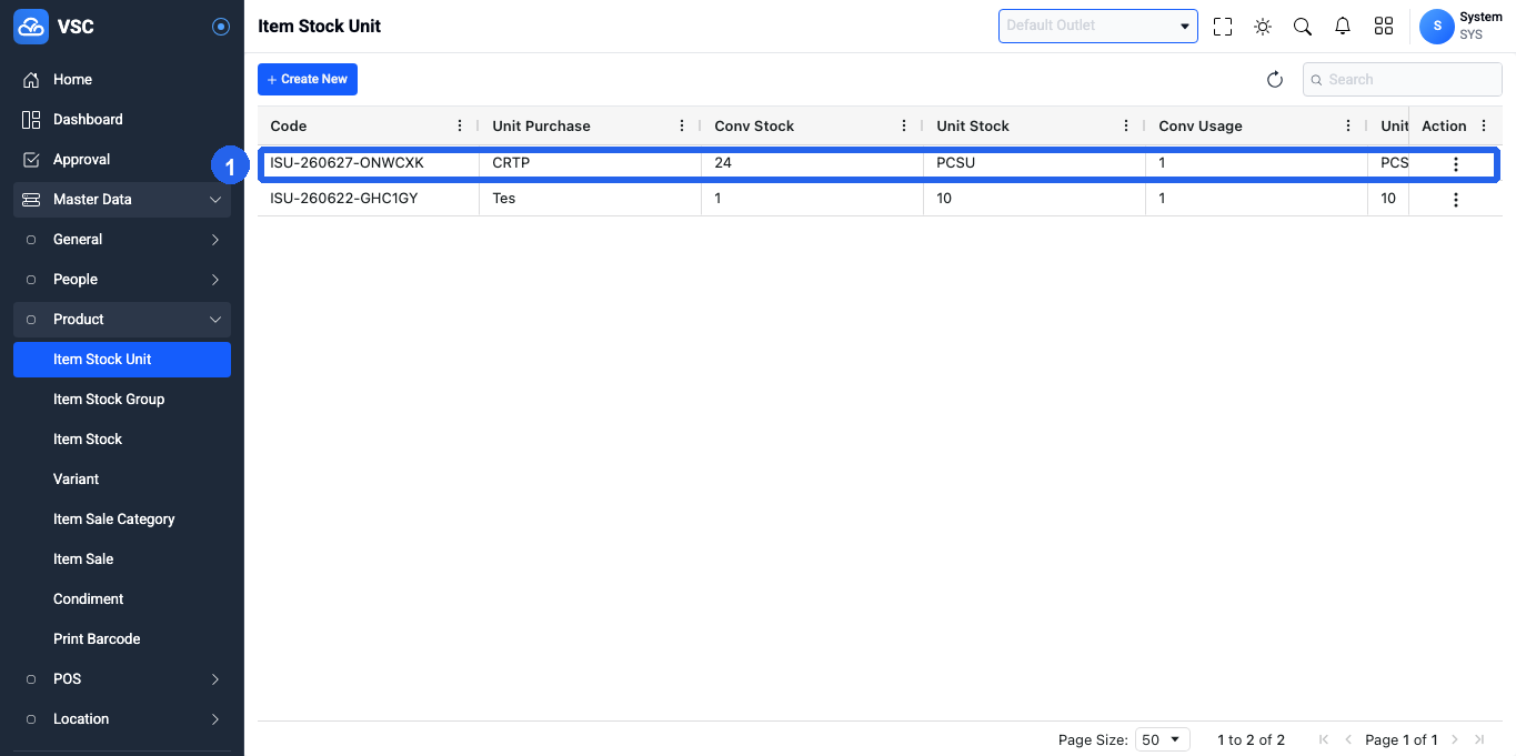 Hasil Update Item Stock Unit